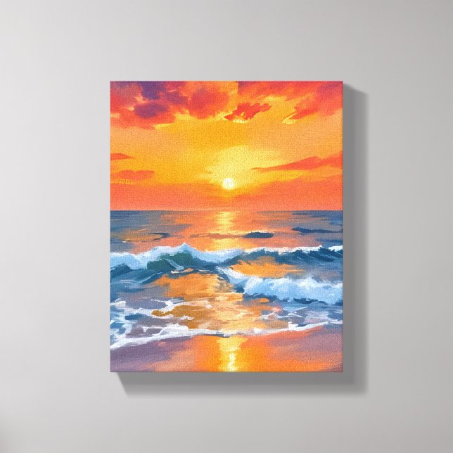 Impressão Em Tela Golden Hour Sunset Ocean Beach Painting (Frente)