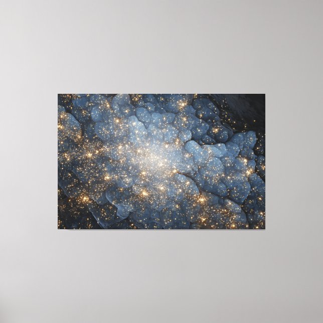 Impressão Em Tela Golden Nebula Sparkles Midnight Blue Cosmos (Frente)