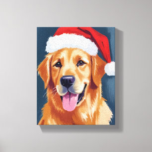 Impressão Em Tela Golden Retriever Alegre   Cachorro com Chapéu de P