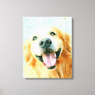Impressão Em Tela Golden retriever de sorriso na aguarela