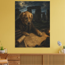  Golden Retriever in Stonehenge  Oil Painting