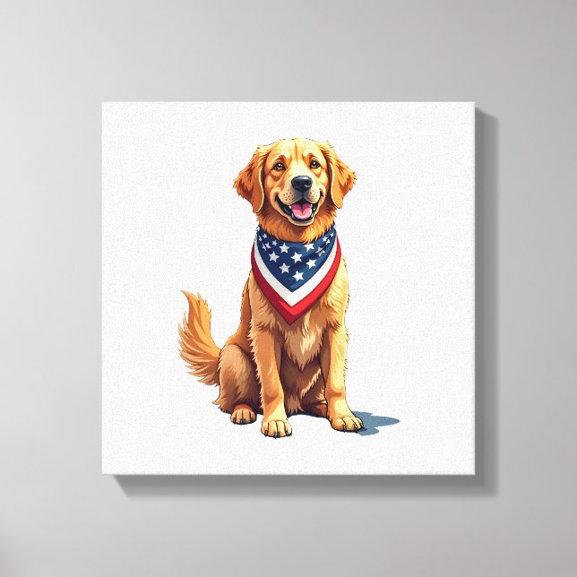 Impressão Em Tela Golden Retriever July 4th Vintage Patriotic Tee 2 (Frente)