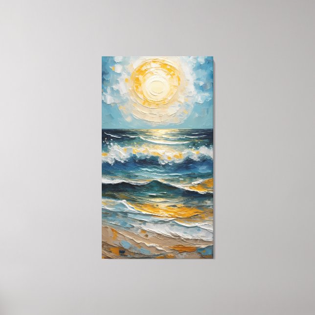 Impressão Em Tela Golden Tide: Impressionist Ocean Sunset (Frente)