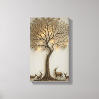 Impressão Em Tela Golden Tree of Life with Deer Family