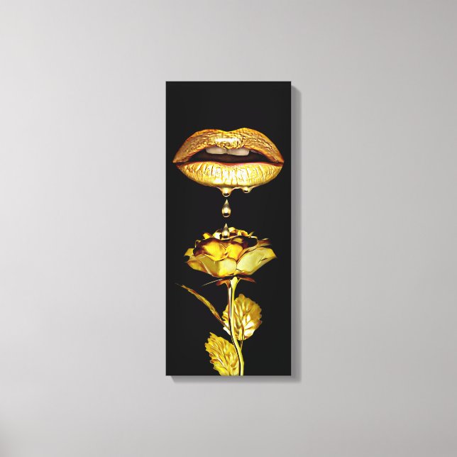 Impressão Em Tela Golden womans Lips Dripping Liquid Gold Art  (Frente)