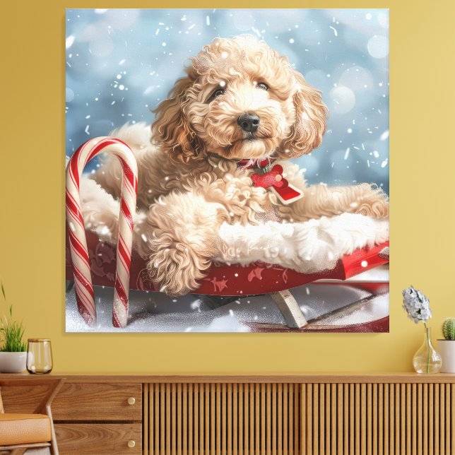 Impressão Em Tela Goldendoodle Cachorro Natal Festivo (Insitu(Sala de estar))