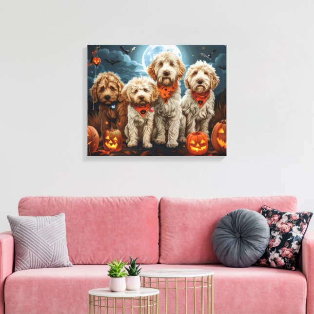 Impressão Em Tela Goldendoodle Halloween Spooky (Insitu(Sala de estar))