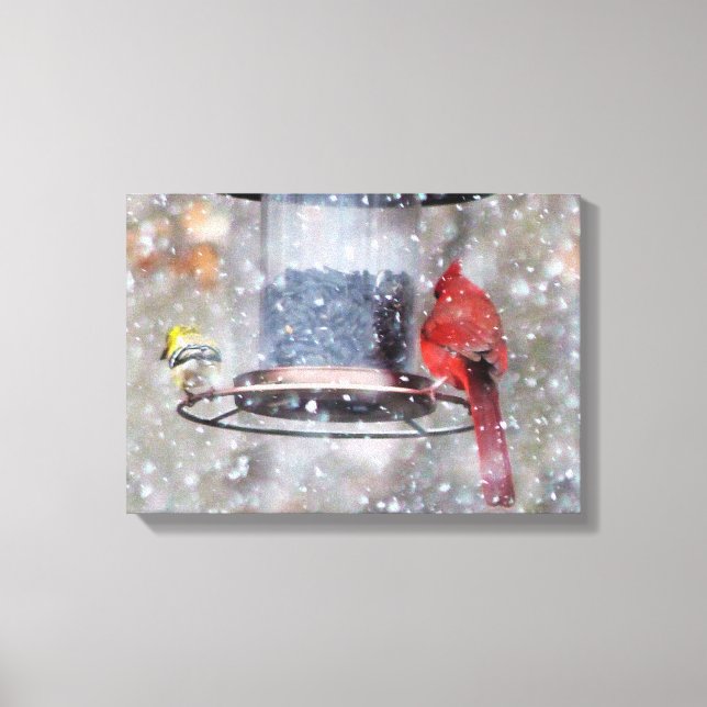 Impressão Em Tela Goldfinch e Cardeal no Alimentador (Frente)