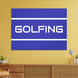 Impressão Em Tela GOLFING Moderno Texto Branco Listras Em Azul Escur