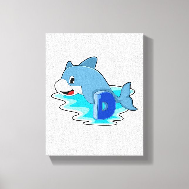 Impressão Em Tela Golfinho Nadando com Letra (Frente)