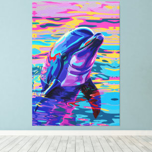 Impressão Em Tela Golfinho Vibrante – Sonho Colorido do Oceano