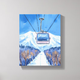 Impressão Em Tela Gôndola de Esqui Montanha de Neve Aquarela