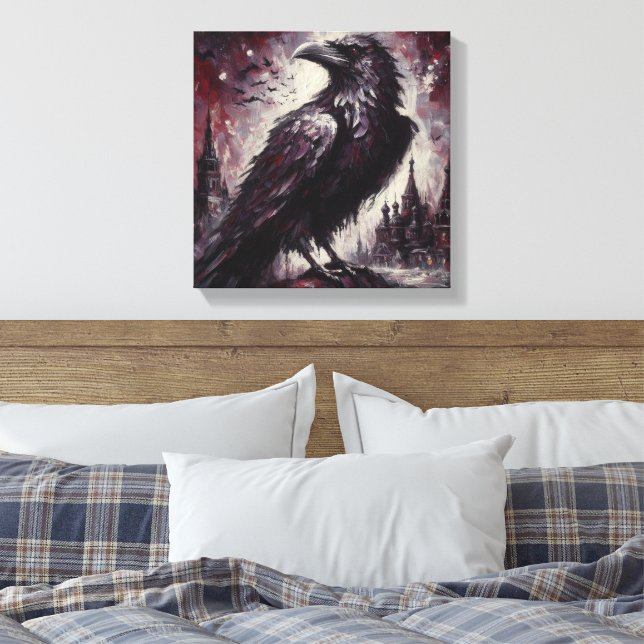 Impressão Em Tela Gótica Raven Crow Bird Pintura Negra Vermelha (Insitu(Quarto))