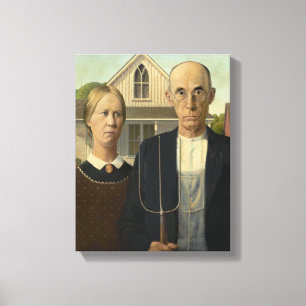 Impressão Em Tela Gótico Americano Grant Wood Fazendeiro Casa de Faz
