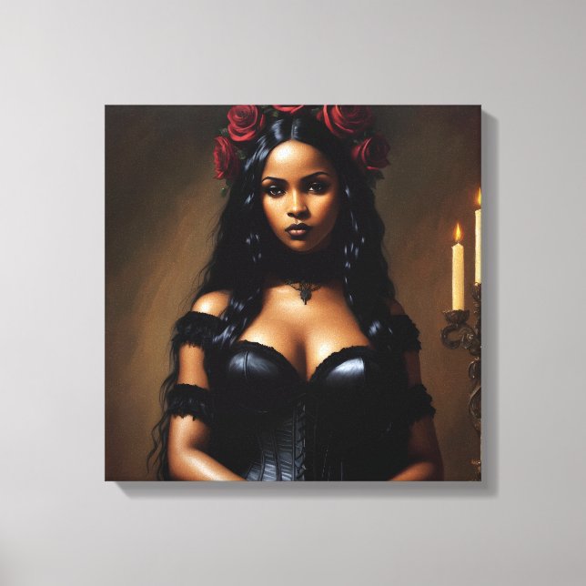 Impressão Em Tela Gótico Black Girl Rosa vermelha Art (Frente)