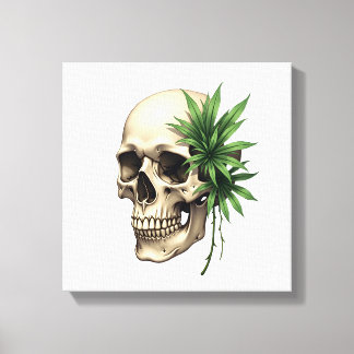Impressão Em Tela Gótico Estético Grunge Caveira Folha Tropical de M