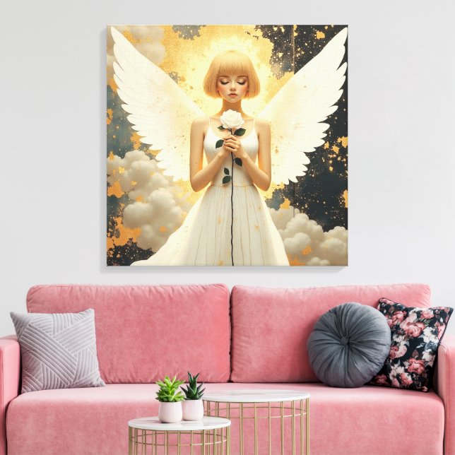 Impressão Em Tela Graça Celestial | Anjo Bonito e Rosa  (Insitu(Sala de estar))