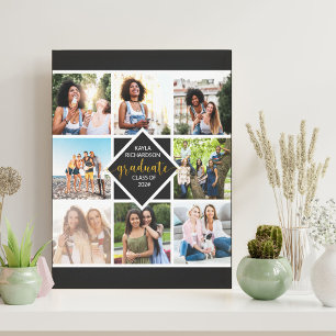 Impressão Em Tela Graduação 8 Colagem de Fotos Preta e Personaliza