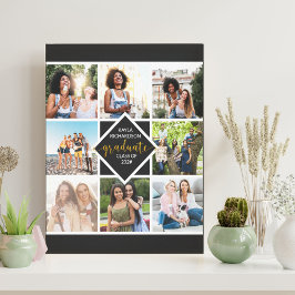Impressão Em Tela Graduação 8 Colagem de Fotos Preta e Personalizada