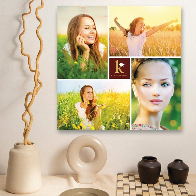 Impressão Em Tela Graduação em Monograma Quadrado Moderno 4 Colagem  (Modern Square Monogram Graduation 4 Photo Collage Canvas Print Wall Art @ zazzle.com/color_therapy)