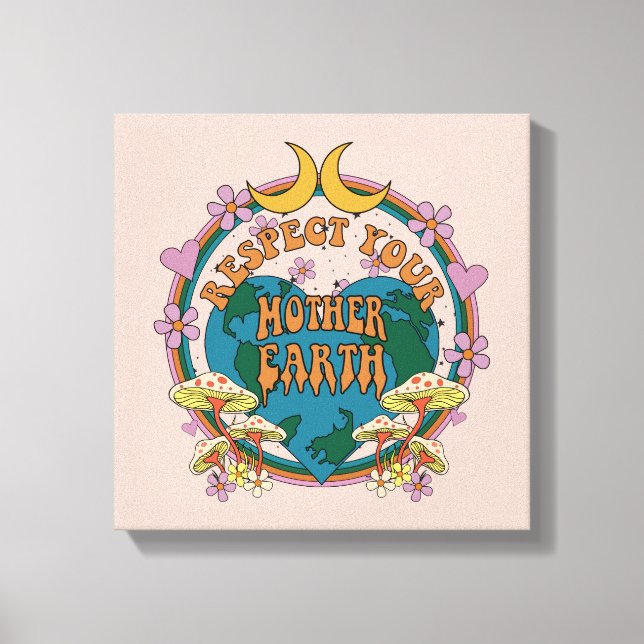 Impressão Em Tela Gráfico da Terra-Mãe Retro dos anos 70 (Frente)