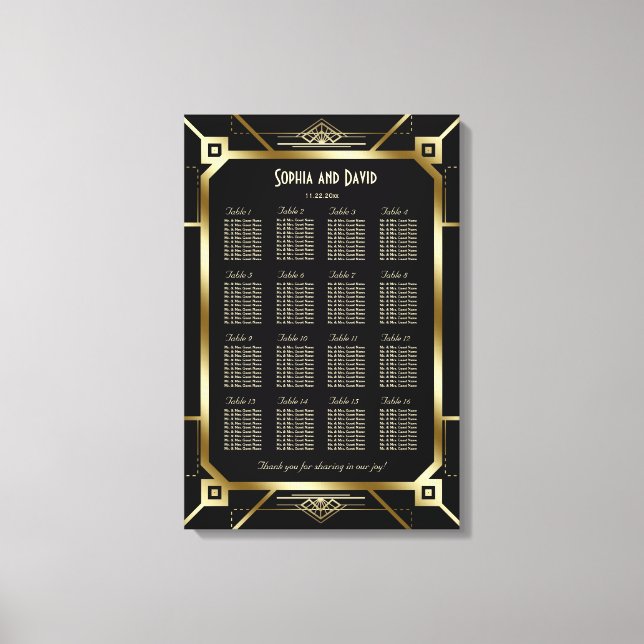 Impressão Em Tela Gráfico de Luxo Negro e Excelente Dourado Gatsby S (Frente)