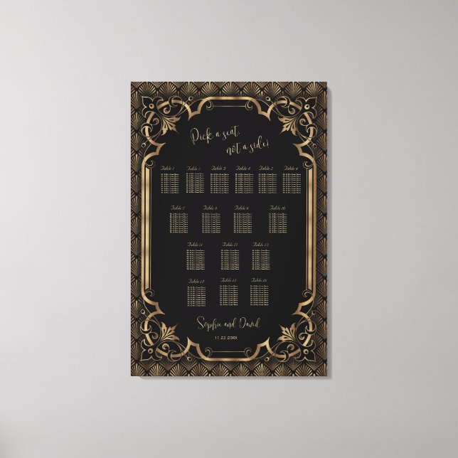 Impressão Em Tela Gráfico Dourado de Casamento Negro (Frente)