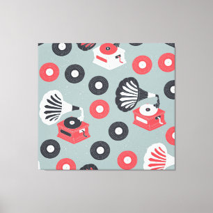 Impressão Em Tela Gramofone Arte Sem Costura Desenhada À Mão