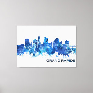 Impressão Em Tela Grand Rapids Michigan Skyline Blue