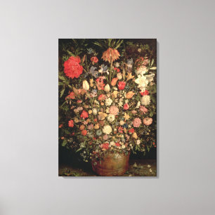 Impressão Em Tela Grande buquê das flores em uma cuba de madeira