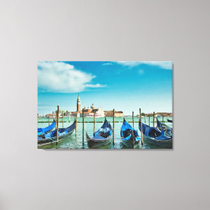 Impressão Em Tela Grande Canal de Veneza com gondolas icônicas azui