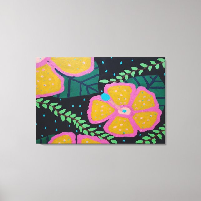 Impressão Em Tela Grande Hibisco Amarelo em Preto (Frente)