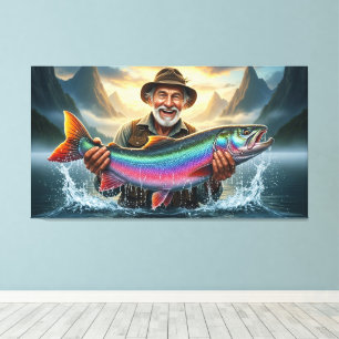 Impressão Em Tela Grande Peixe do Pescador Captura de Pesca