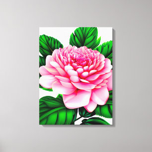 Impressão Em Tela Grande Pensão Rosa com Folhas Verde Esmeraldas