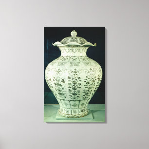 Impressão Em Tela Grande vaso de "Kuoan" decorado com flores azuis