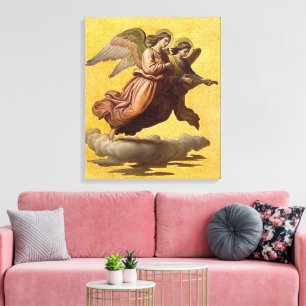 Impressão Em Tela Gravura Religiosa Católica de Anjo em Ouro Vintage