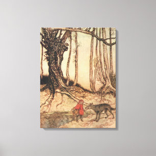 Impressão Em Tela Gravura vintage de Chapeuzinho Vermelho e Lobo de 