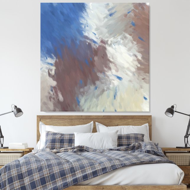 Impressão Em Tela  Gray Blue White Abstract Brushstrokes (Insitu(Quarto))