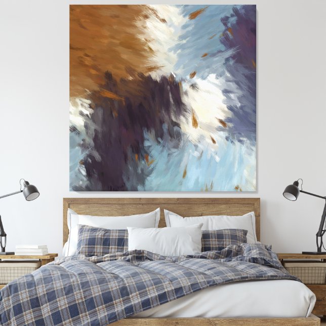Impressão Em Tela Gray Brown Taupe White Abstract Brushstrokes (Insitu(Quarto))