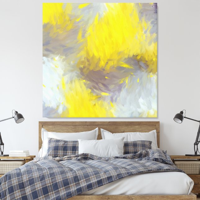 Impressão Em Tela Gray Yellow Abstract Brushstrokes (Insitu(Quarto))