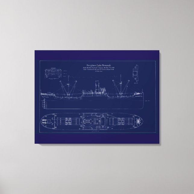 Impressão Em Tela Great Lakes Freighter Lake Fernando Blueprint (Frente)