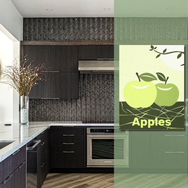 Impressão Em Tela Green Apples Kitchen Wall Decor (Summer Green Apples Kitchen Wall Decor)