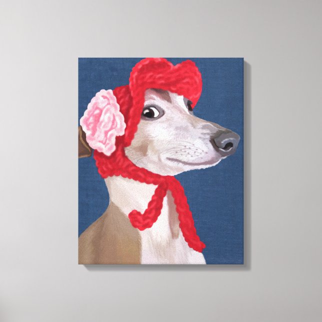 Impressão Em Tela Greyhound com Red Wooly Hat (Frente)