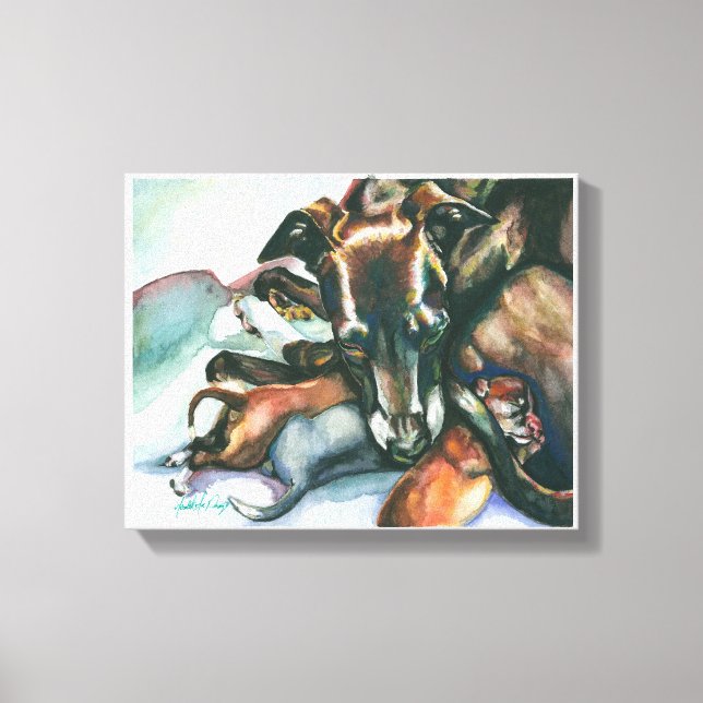 Impressão Em Tela Greyhound italiano com recém-nascidos (Frente)