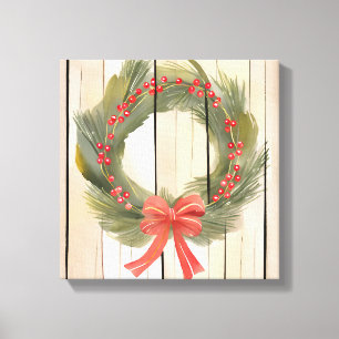 Impressão Em Tela Grinalda de Natal com Laço Vermelho   Pretty Pine 