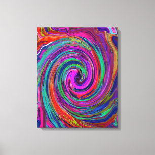 Impressão Em Tela Groovy Abstrato Retro Magenta Dark Rainbow Swirl