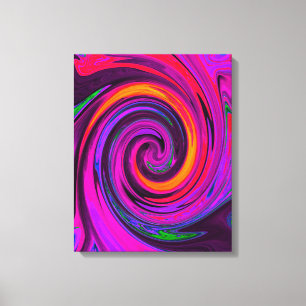 Impressão Em Tela Groovy Abstrato Retro Roxo e Laranja Redemoinho