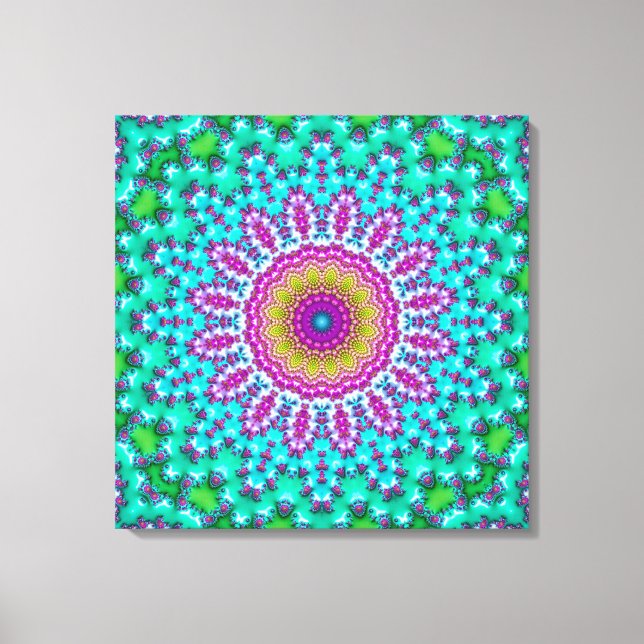 Impressão Em Tela Groovy Colorful Jewel Tone Boho Fractal Mandala (Frente)