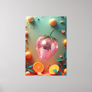 Impressão Em Tela Groovy Disco Ball Strawberry Fruit Pop Art Wall