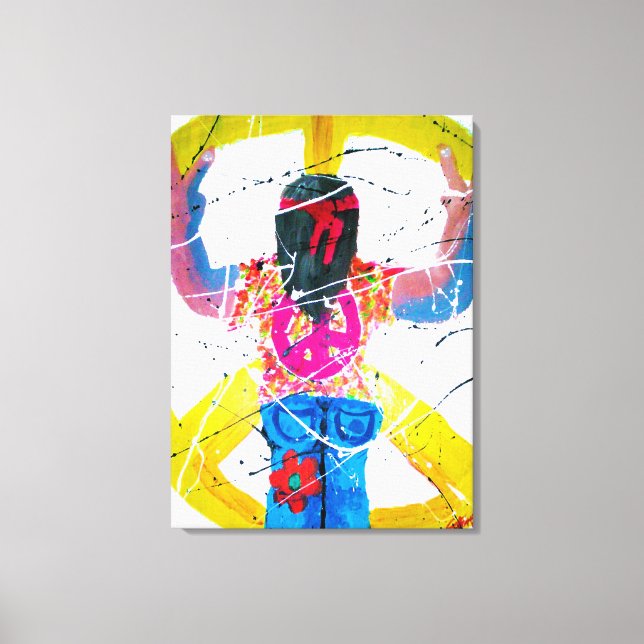 Impressão Em Tela Groovy Hippie - Sinal de Paz (Frente)